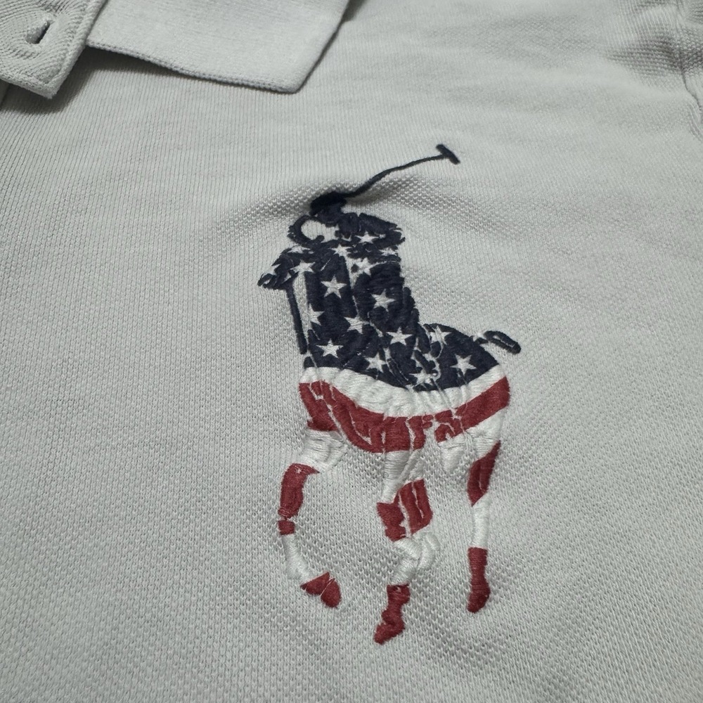 Polo Ralph Lauren Polo Shirt Mens L Off White Custom Fit USA Flag Big Pony - Picture 3 of 7